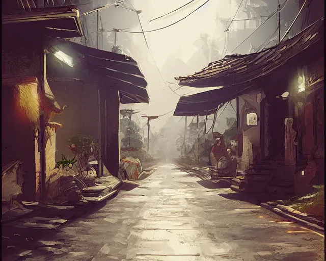 Prompt: a street in ancient java artstation