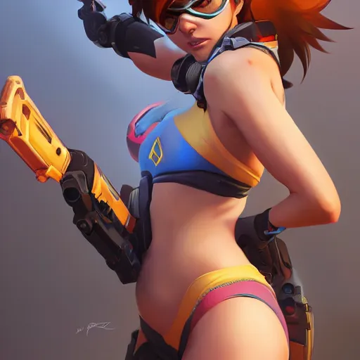 prompthunt: overwatch tracer in a bikini, digital art, pretty face, very  beautiful face, very detailed eyes, 8 k resolution, by wlop, greg  rutkowski, full body