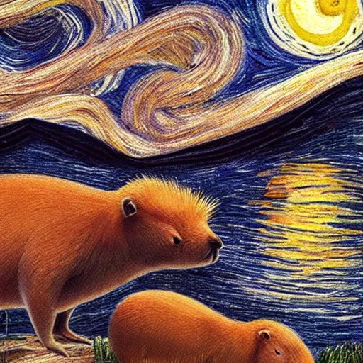 Prompt: capybara in the style of starry night