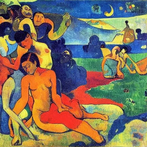 Image similar to the 1 2 days of christmas, expressionistic painting, extreme detail, by paul gauguin