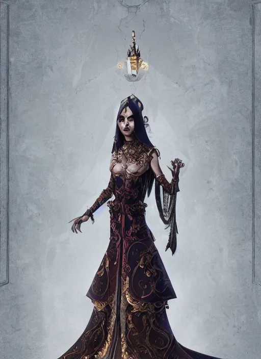 Image similar to hyper realistic photo of baroque oriental luxury fashion queen ghost full body, symmetric, rule of thirds, cinematic, artstation, cgsociety, greg rutkowski, james gurney brom