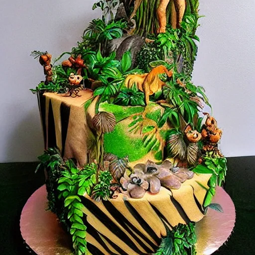 Prompt: a jungle on a cake, hyper realistic, ultra detailed, fantasy art, elegant, beautiful,