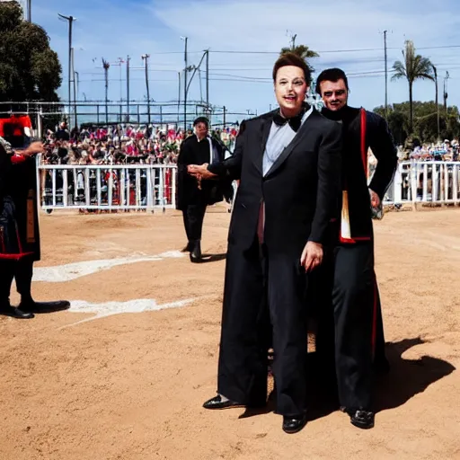 Prompt: elon musk dressed as a matador, bullfighting, la plaza abarrota