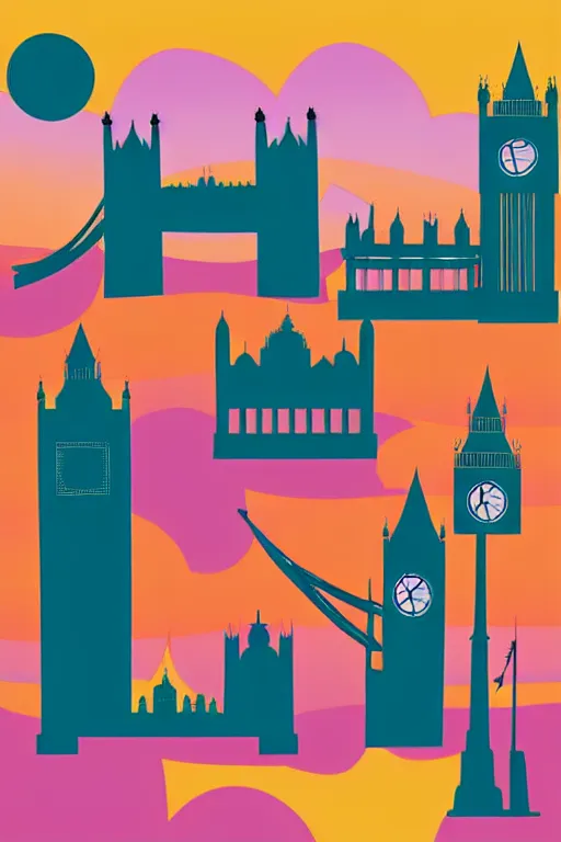 Image similar to minimalist boho style art of colorful london at sunrise, illustration, vector art