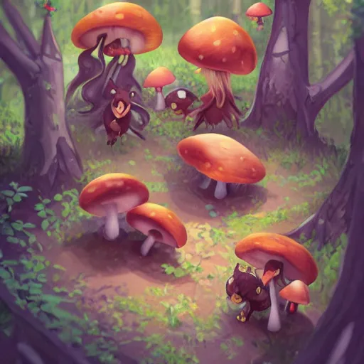 Image similar to cute forest witch gathering mushrooms, digital 2d, art direction, artstation