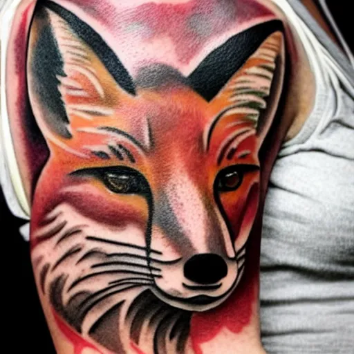 Image similar to A tattoo of a fox, shoulder, abstract