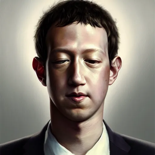 Image similar to hyper realistic, portrait of asian : : 2 mark zuckerberg, epicanthal fold, painted by greg rutkowski,