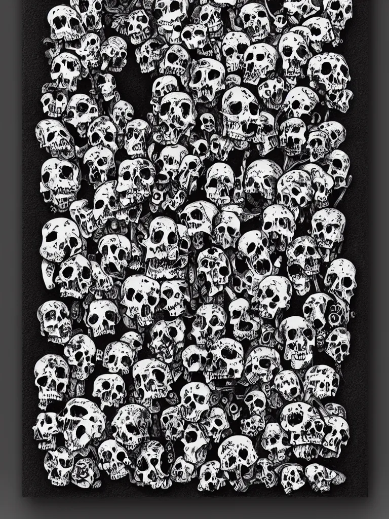 Image similar to Hyper-realistic black and white Valentine's Day card made of skulls and bones by H.R. Giger