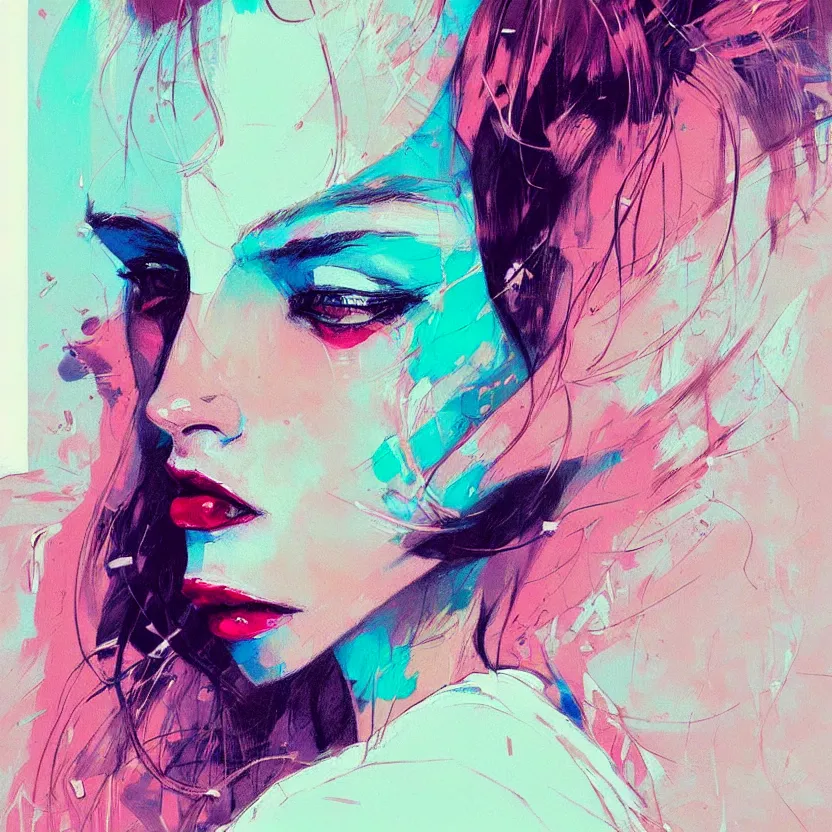 Image similar to close up portrait painting of a female in nineties street styling, concept art, intricate details, aesthetically pleasing pastel colors, art by conrad roset, impressionism, portrait