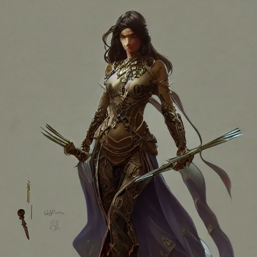 Prompt: fullbody portrait of a fantasy female warrior, intricate, elegant, highly detailed, digital painting, artstation, concept art, matte, sharp focus, illustration, art by Artgerm and Greg Rutkowski and Alphonse Mucha