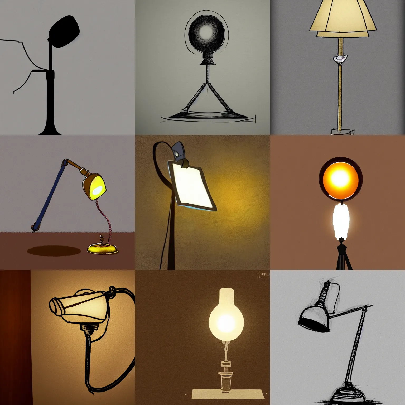 Prompt: pixar lamp standing trial for murdering the letter i, detailed court sketch