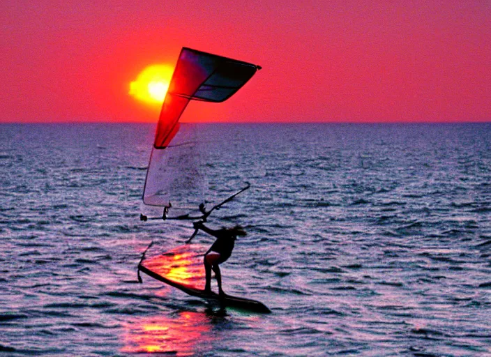 Image similar to windsurfer in the sunset in the 8 0's