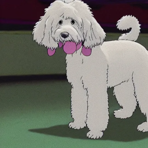 Image similar to a Goldendoodle in spirited away, studio ghibli, highly detailed,