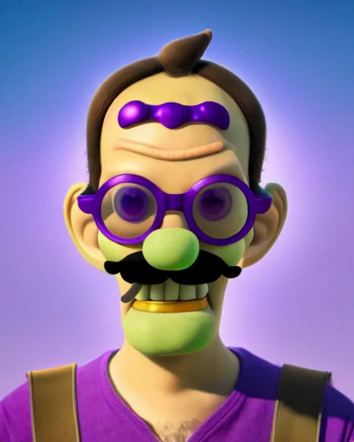 Prompt: an epic comic book style full body portrait painting of Waluigi, Cool Sunglasses, anime sparkle on the sun glasses, elegant, character design by Mark Ryden and Pixar and Hayao Miyazaki, unreal 5, DAZ, hyperrealistic, octane render, cosplay, RPG portrait, dynamic lighting, intricate detail, summer vibrancy, cinematic