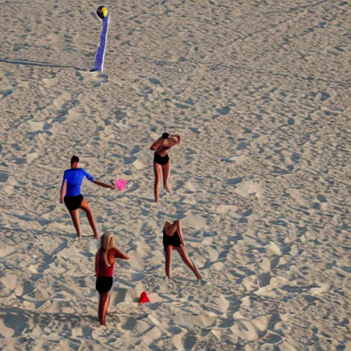 Prompt: people playing beach volleyball, 8 k detailed