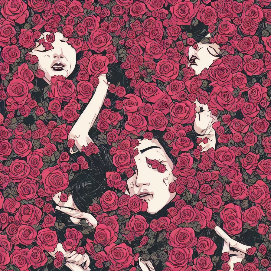 Image similar to queen covered in roses, satoshi kon, ethereal, glossy, laurie greasley, unconscious, illusions, intuition