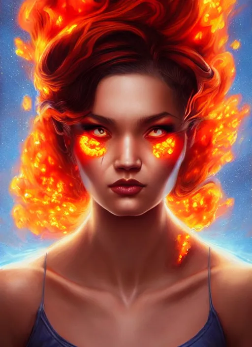 Prompt: an fire elemental portrait, pixar style by tristan eaton, artgerm, tom bagshaw