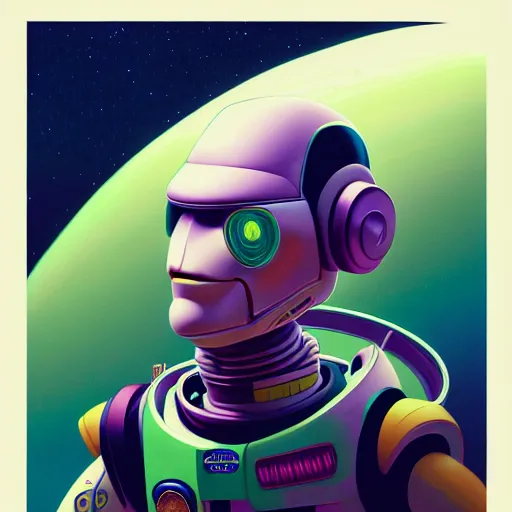 Image similar to high quality high detail portrait of a buzz lightyear diesel punk character in an alien world, tristan eaton, victo ngai, artgerm, rhads, ross draws, hyperrealism, intricate detailed, alphonse mucha, 8 k, sci - fi, pastel colors, artstation,