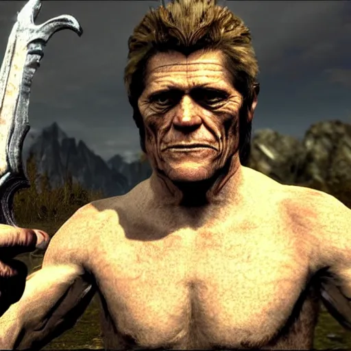 Image similar to willem dafoe in skyrim conjures