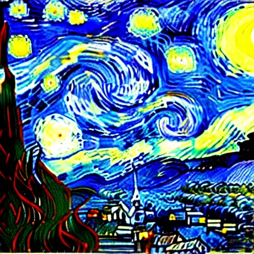 Image similar to starry night by vincent van gogh