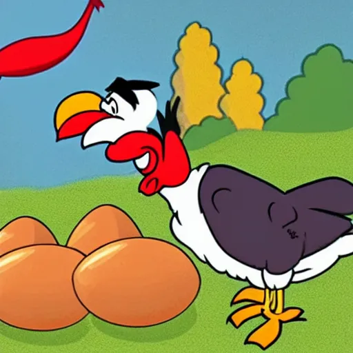Image similar to foghorn leghorn eating a pile of eggs