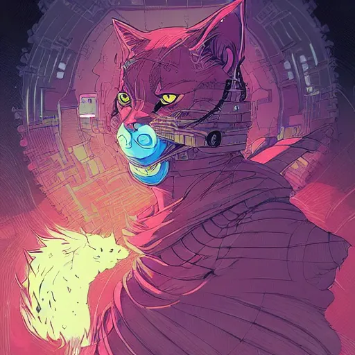 Image similar to cat samurai concept art by Josan Gonzalez, sci-fi, highly detailed, digital painting, artstation, smooth, sharp focus, illustration, concept art by Josan Gonzalez and James Gurney and Mœbius