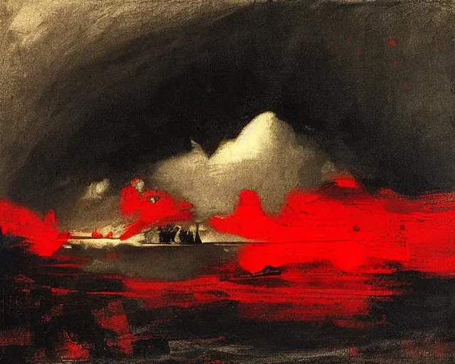 Prompt: red green and black painting by John Martin