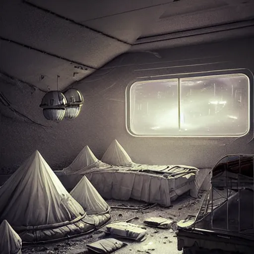 Image similar to sleeping quarters in a city on the Moon, Neo Norilsk, Neo Kyiv, sci-fi, enchanting, photorealistic, intricate, very very beautiful, elegant, smooth, photorealistic, cinematic, Octane renderer, by Evgeny Zubkov, by Marat Zakirov, trending on Behance