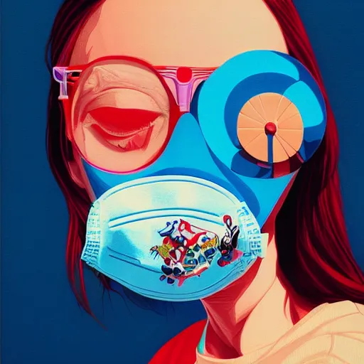 Image similar to Fashion weak portrait of people with sanitary mask, Tristan Eaton, artgerm, Victo Ngai, RHADS, ross draws