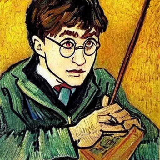 Image similar to a painting of Harry Potter by Van Gogh