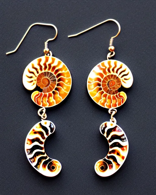 Prompt: ammonite fossil, 2 d lasercut earrings,