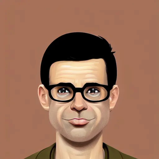 Prompt: 50 year old brunette man with very short hair, round round round face, romanian, glasses, romanian heritage, brown eyes, olive skin, round nose, round chin, clean shaven wide face, thin lips, , digital art, painterly, cartoon, cute, 8k, illustration, art by loish, painterly, trending on artstation, medium shot, uncropped