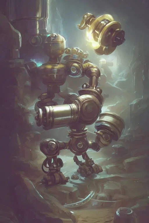 Image similar to robot [ thing ], lifting dumbbells, drinking a shake, tiny, small, short, cute and adorable, pretty, beautiful, dnd character art portrait, matte fantasy painting, deviantart artstation, by jason felix by steve argyle by tyler jacobson by peter mohrbacher, cinema