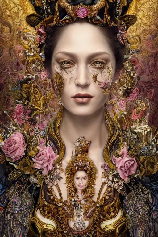 Prompt: hyper-realistic ultra-detailed maximalist and dramatic elegant luxury beautiful young empress portrait by igor goryunov and heidi taillefer inspired by andrei riabovitchev and patricio clarey Rendered by binx.ly 8k. Generative art. Fantastic realism. Scifi feel. Extremely Ornated. Intricate and omnious. Tools used: Blender Cinema4d Houdini3d zbrush. Unreal engine 5 Cinematic. Beautifully lit. No background. artstation. Deviantart. CGsociety.