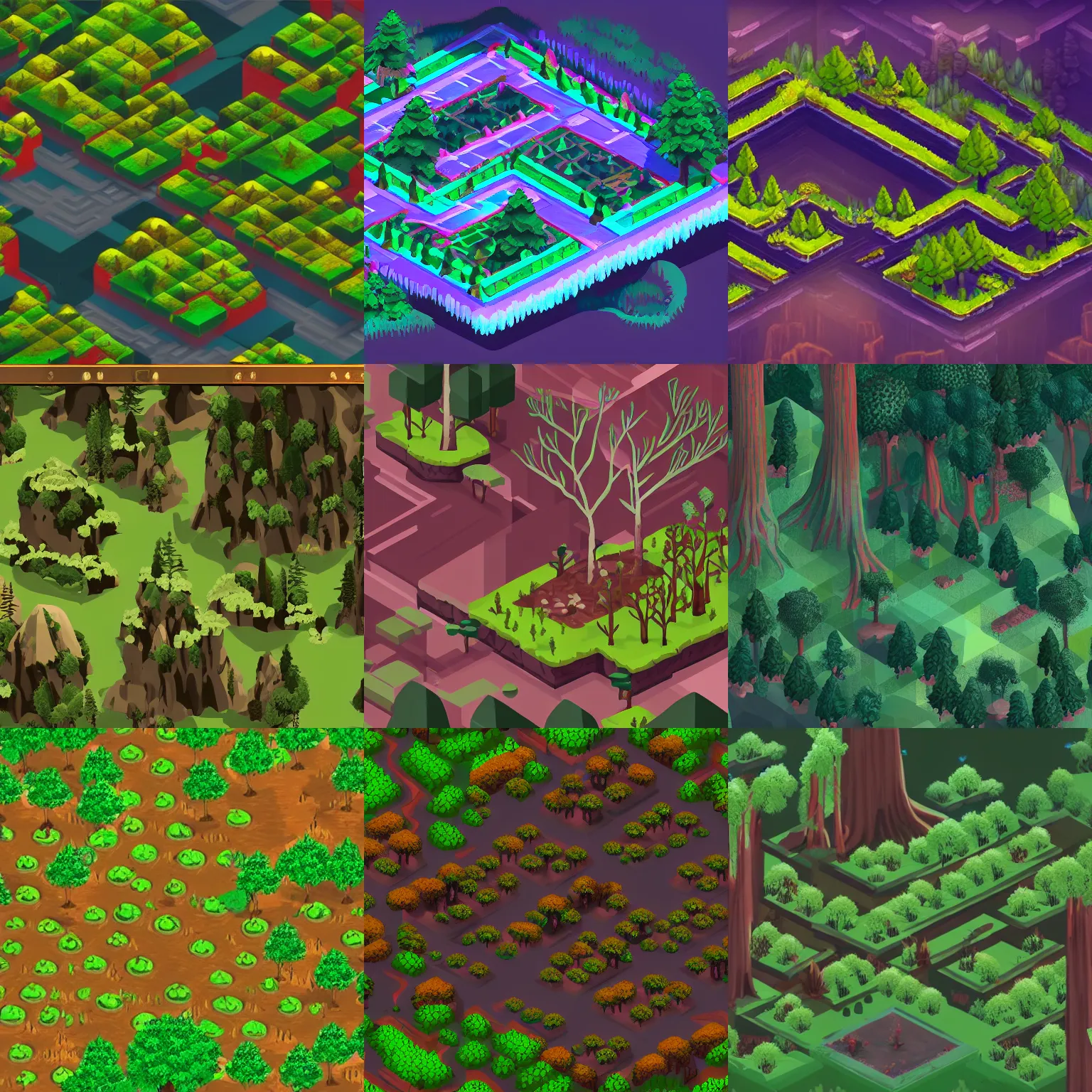 Prompt: a beautiful ancient forest in an isometric video game