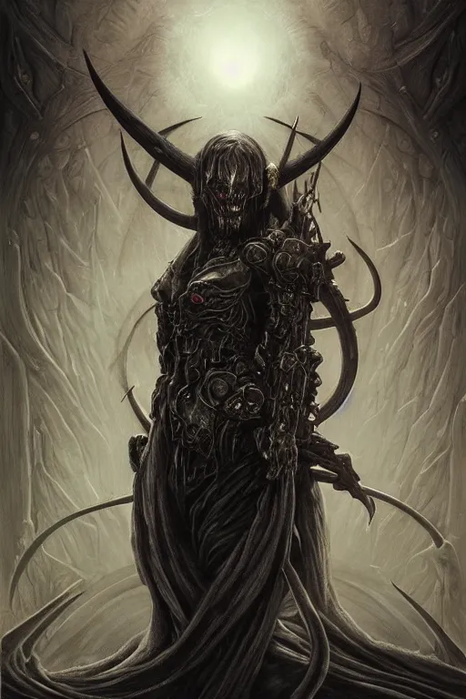 Prompt: Elden Ring and Doom themed beautiful cinematic horror poster satanic demon hybrid cyborg, dark fantasy matte painting movie poster, golden ratio, trending on cgsociety, intricate, majestic, dark epic fantasy, trending on artstation, by H.R. Giger and Artgerm, James Jean, Noah Bradley, Darius Zawadzki, highly detailed, vibrant, cinematic quality character sheet render; low angle; ultra high quality model; production quality cinema model