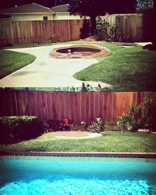 Image similar to who tf pooped in my backyard pool? hell nah man can't have shit in texas smh, instagram post, viral post, viral image, viral on instagram, viral on twitter, phone quality