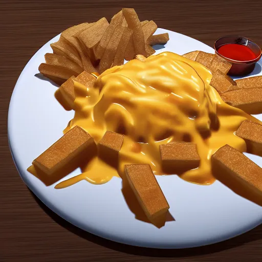 Prompt: A photograph of a poutine the Canadian dish composed of cheese in the shape of vladimir poutine, ultra realistic, photorealist, very detailed, 8K