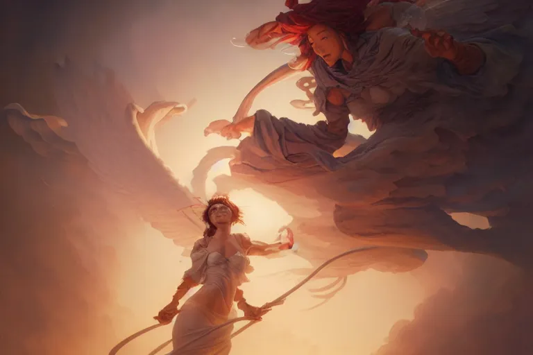 Prompt: an angel woman, jesper ejsing, james jean, justin gerard, tomasz alen kopera, cgsociety, fenghua zhong, makoto shinkai, octane render, highly detailed, rim light, art, cinematic lighting, very coherent, hyper realism, high detail, 8 k