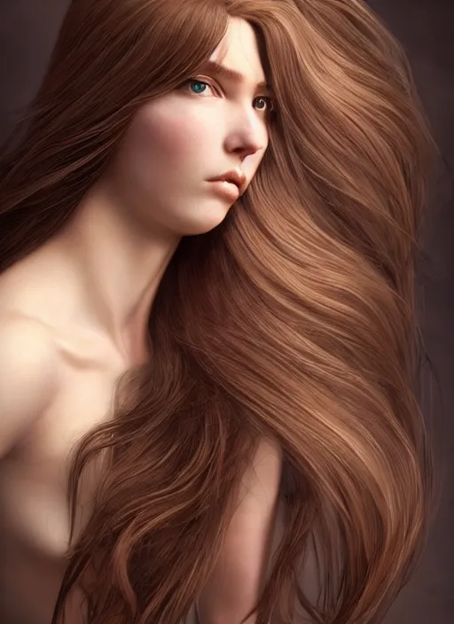 Image similar to a gorgeous female with long brown, hair photo by tim walker, realistic, full body shot, wide angle, sharp focus, 8 k high definition, insanely detailed, intricate, elegant, art by stanley lau and artgerm, floating embers