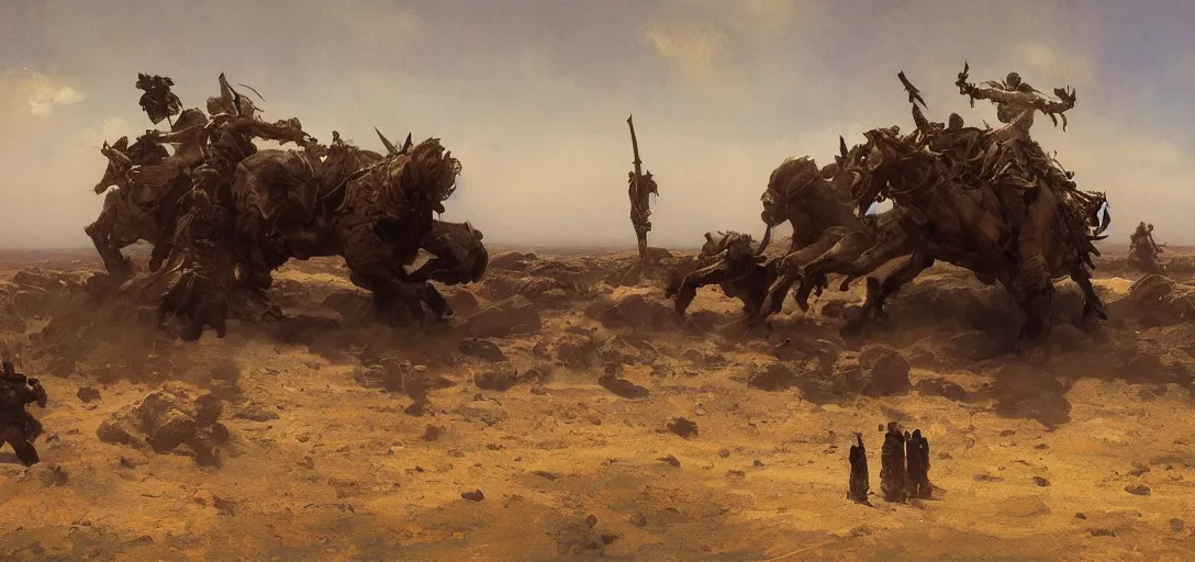 Image similar to The arms of god and death, wide shot, epic scale, photorealistic, muted colors, long shadows, split image, by Ilya Repin Greg Rutkowski Asher Duran