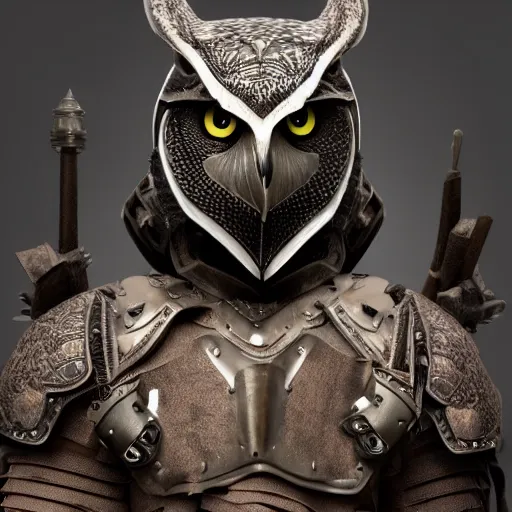 Prompt: warrior with owl armour, highly detailed, dramatic lighting, cinematic, 4k