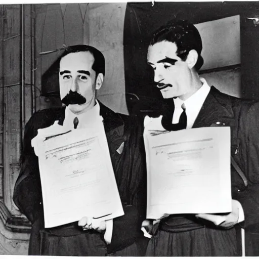 Prompt: mario and luigi receiving their citizenship on ellis island 1 9 3 8