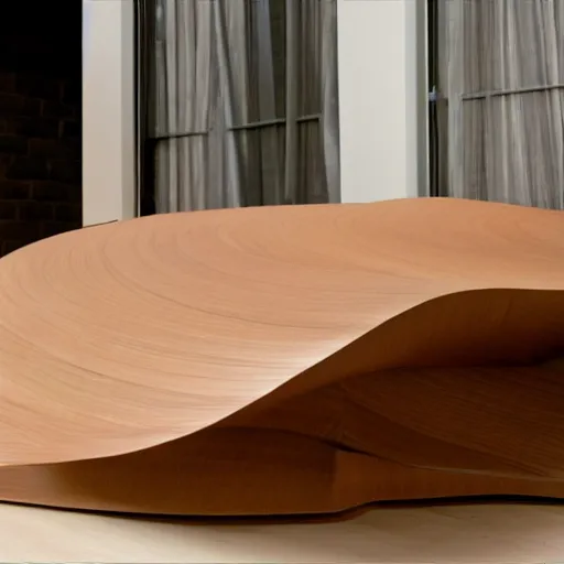 Image similar to futuristic wood table by frank gehry