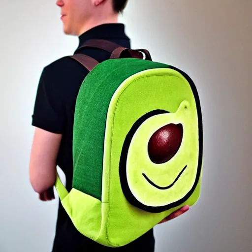 Prompt: avocado backpack, studio display, brilliant design