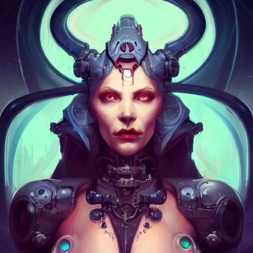 Image similar to a portrait of a beautiful demonic cybernetic grand duchess of hell, cyberpunk concept art by pete mohrbacher and wlop and artgerm and josan gonzales, digital art, highly detailed, intricate, sci-fi, sharp focus, Trending on Artstation HQ, deviantart, unreal engine 5, 4K UHD image