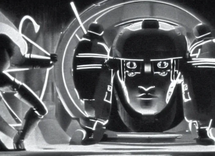 Prompt: scene from the 1 9 5 2 science fiction film tron