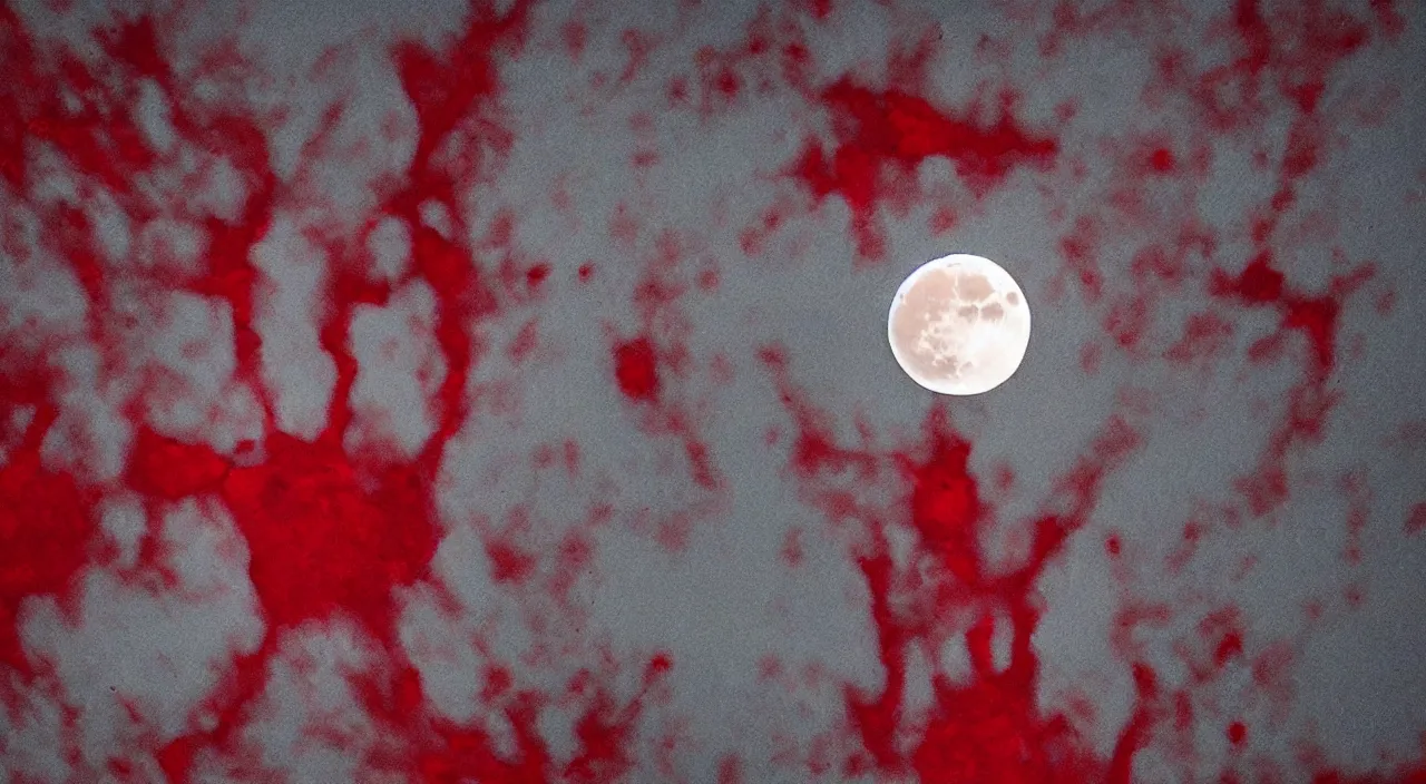 Image similar to full moon made out of blood dripping in the night sky