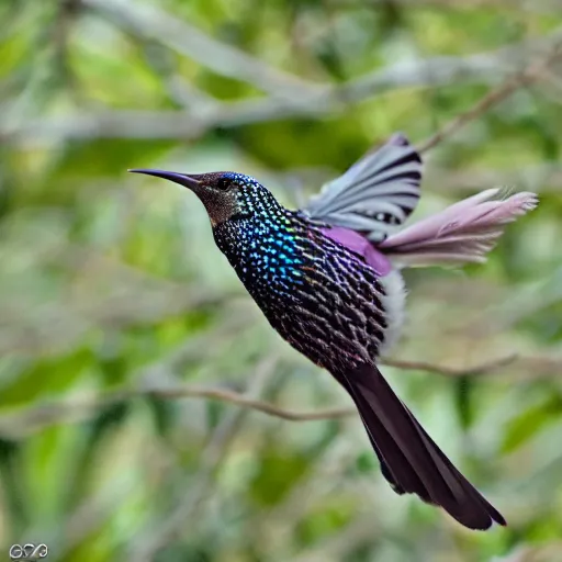 Prompt: a common starling with amazing feathers