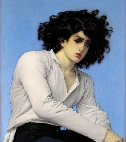 clean cel shaded art of a pale androgynous young man | Stable